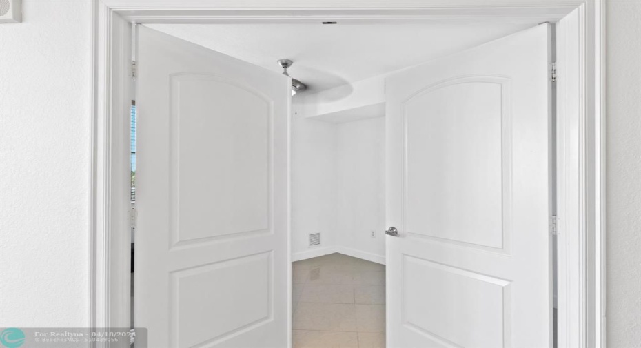 Bedroom 3 - Double Doors Updated Ceiling Fan - Wood Blinds