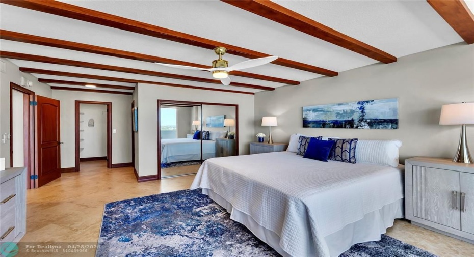 The custom desiigned wood beams are different in each room