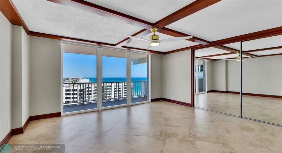 4th bedroom. Porcelain flooring, Mirrored custom closet and beautiful Ocean View!