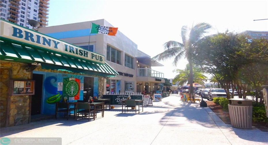 restaurants and shopping across from the beach and park.