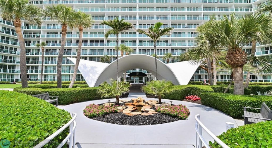 Front entrance w garden pond