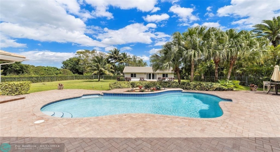 POOL AND STEP DOWN PATIO-POOL HAS A POOL FENCE-POOL JUST RESURFACED