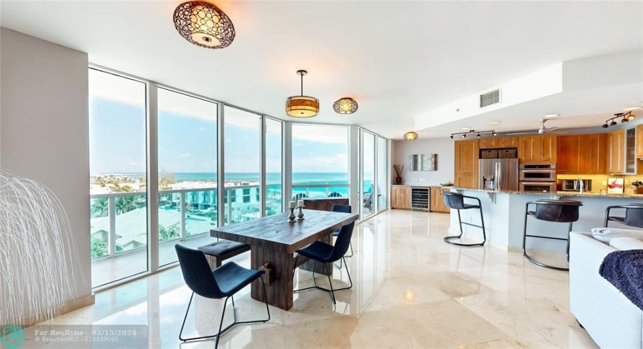 Direct ocean views from dining area and kitchen