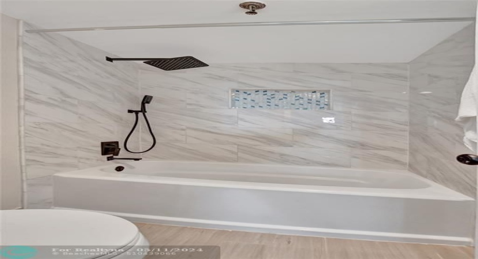 Porcelain wood look floors & black fixtures