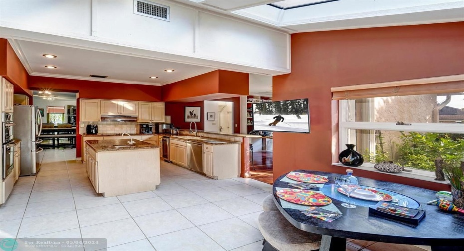 Eat in kitchen with recessed lighting