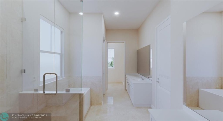 Double VanitiesLarge Closets on each end of Bathroom