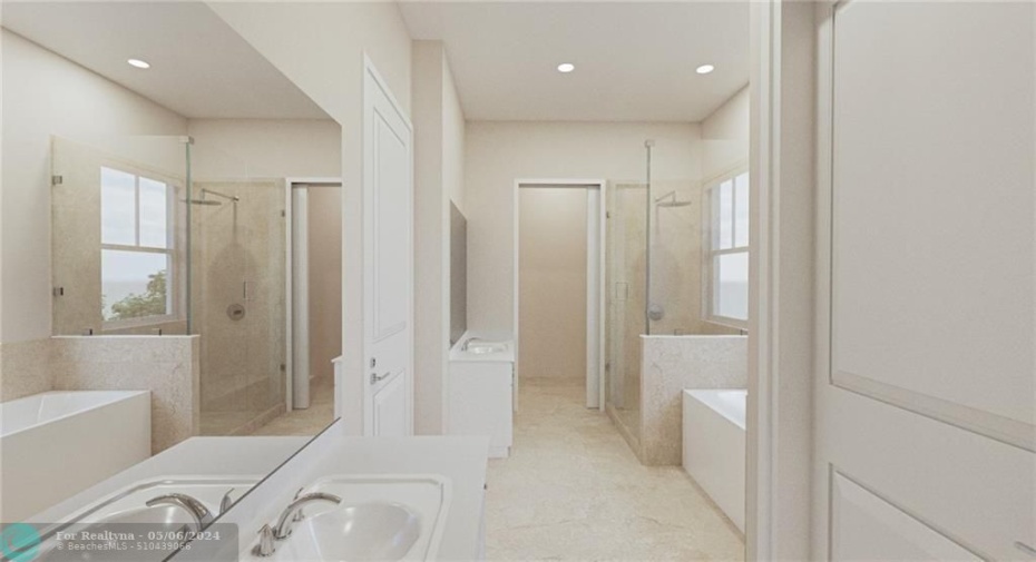 Double VanitiesLarge Closets on each end of Bathroom
