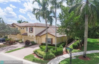 An Aerial shot of the corner villa for rent with lots of side and back garden for playing