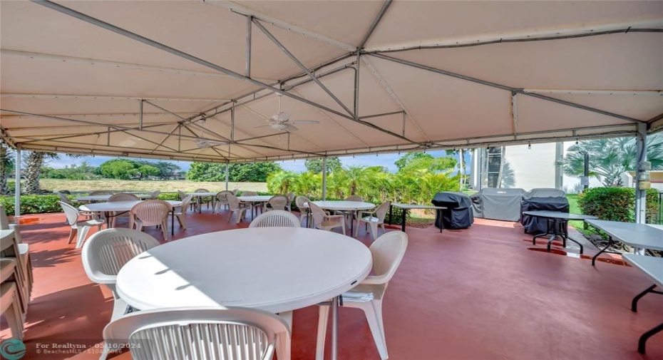 Covered BBQ Area Next To Pool with Gas Grills