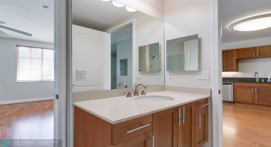 Spacious bathroom with access from both Kitchen/dining area and Master Bedroom