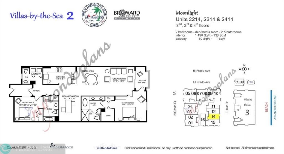 Floor Plan - 12' Ceiling, Covered Balcony, Ocean Views