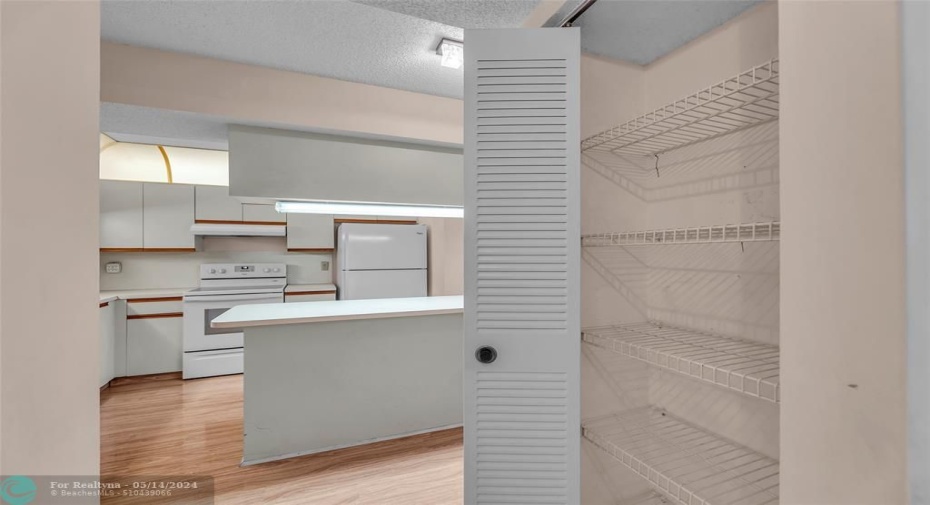 View from Guest Bath into kitchen with another closet perfect for Linens!