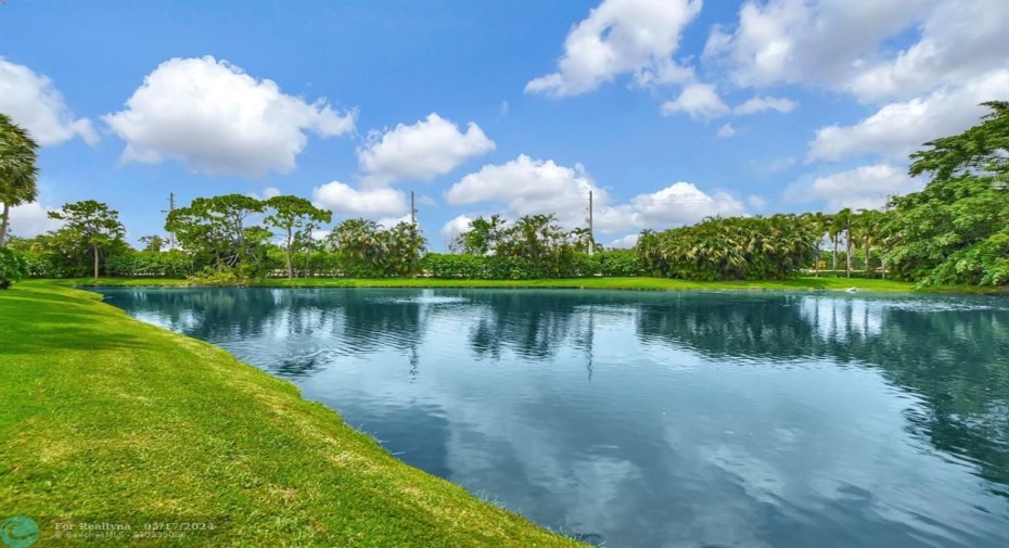 Well maintained lake provides a quiet waterview.