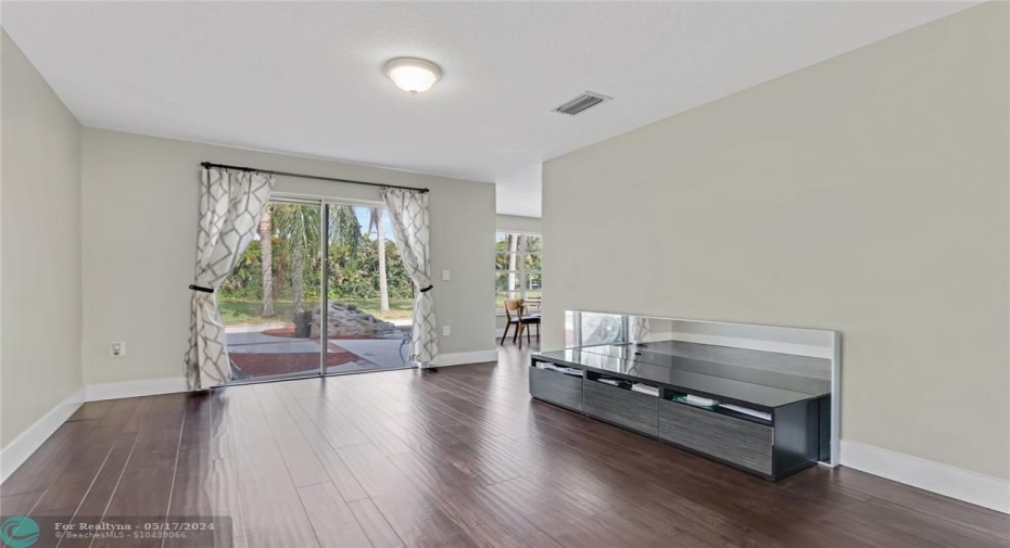 Leads outside and to kitchen