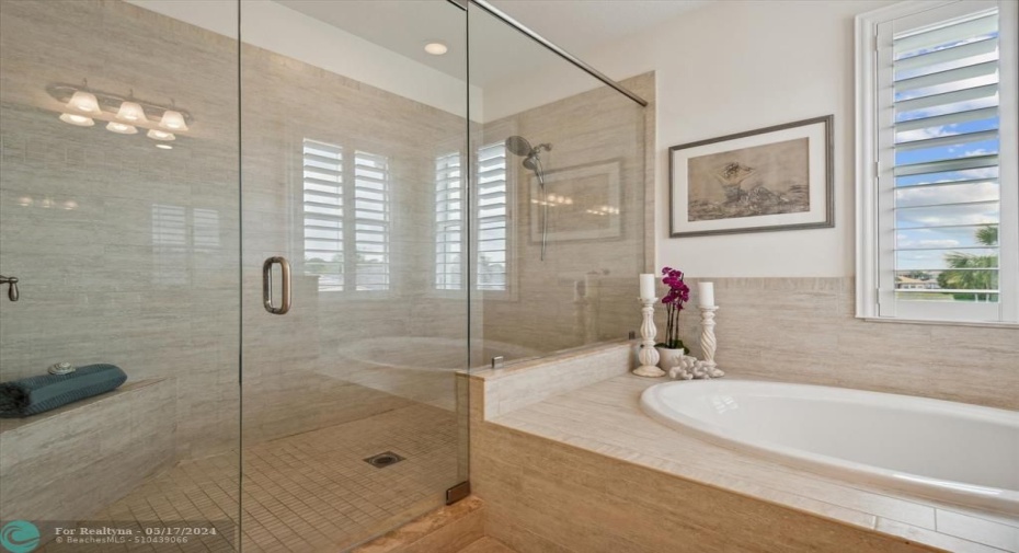 Large Walk-in Shower & Deep Soaking Bathtub.