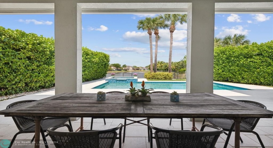 Covered Lanai overlooking pool & lake