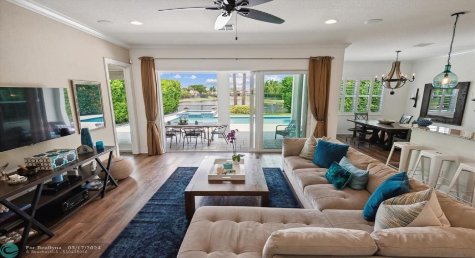Family Room overlooking pool & lake