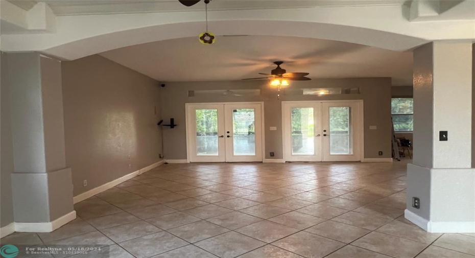 Great Room with French Doors leading to screened porch