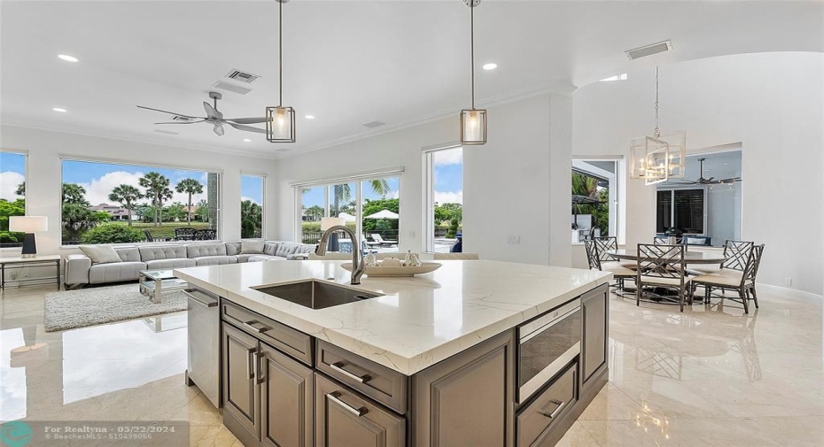 Pretty landscape views all the way from the kitchen and family room and circular dining room views