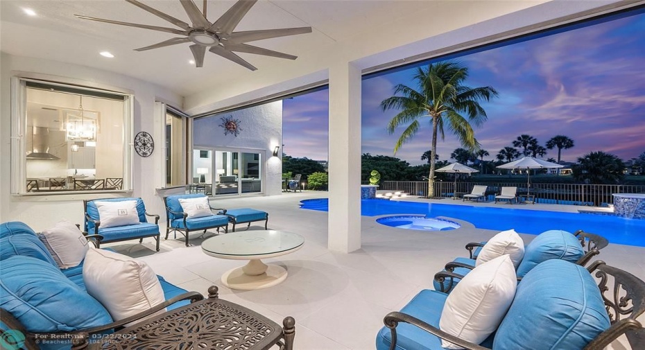 Overhang Patio to sit and relax or entertain, Sometimes we get April showers, New patio fans and speakers  & LED lighting, The pool is Led lighting and can change with remote smart control form your phone to any color you choose, Orange..Purple, Fully fenced