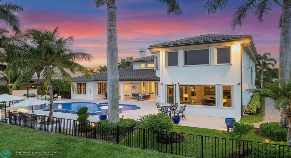 Pretty back view of the home at sunset