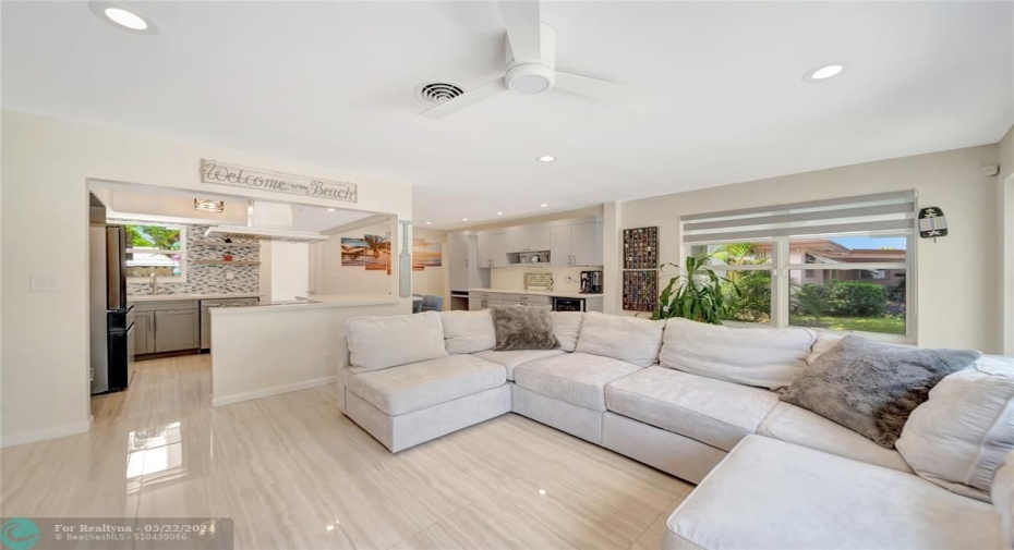 Bright Open Concept Living Room & Kitchen