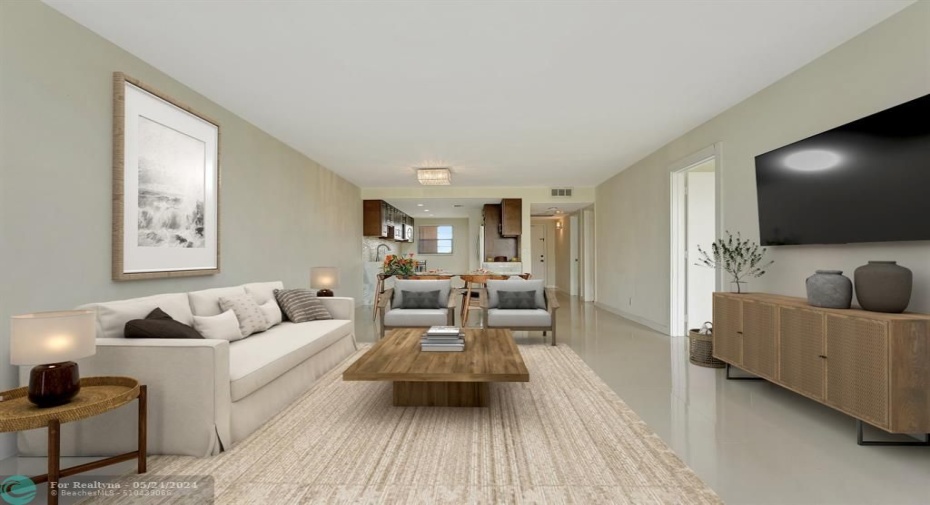 Smooth ceilings and large living room. Consistent PORCELAIN floors throughout.