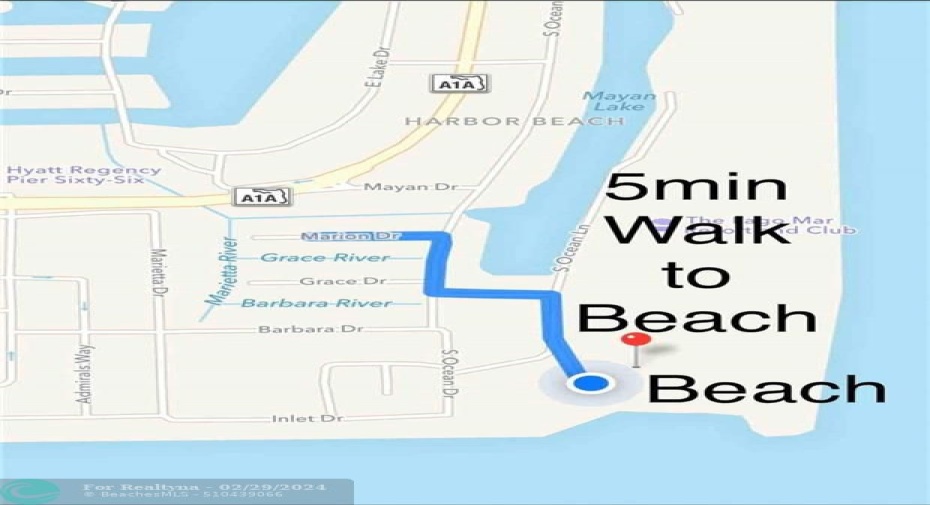 From house to closest beach (Fort Lauderdale Inlet). It is a 5 minute walk from the home. If you enter 2100 S Ocean Lane Fort Lauderdale into your map app, it will direct you to the public entrance to the beach to the left of the American Flag.