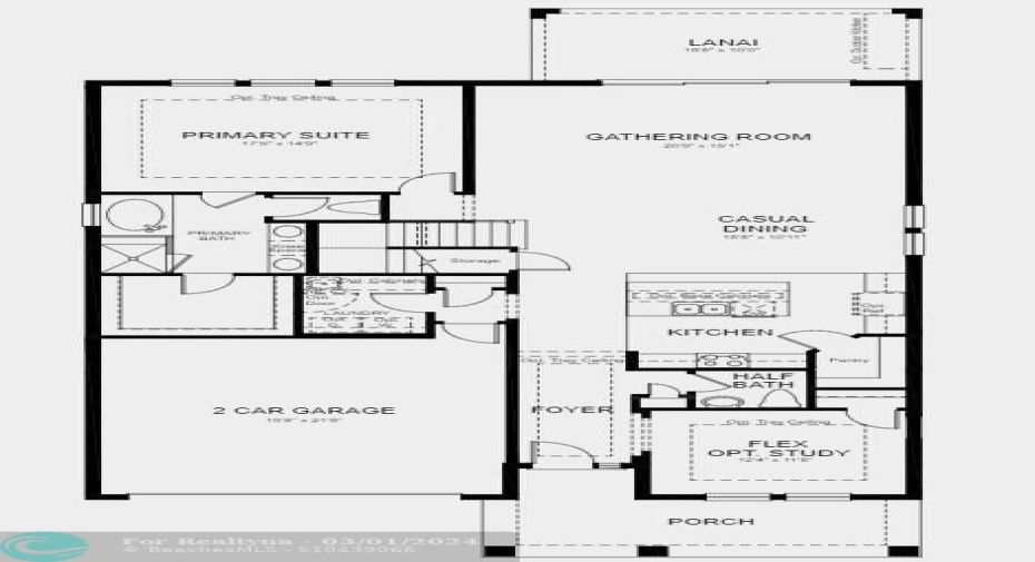 Structural options include: trey ceiling, keyless pad for garage door, primary bath shower only, covered extended lanai, pocket sliding glass door in gathering room.